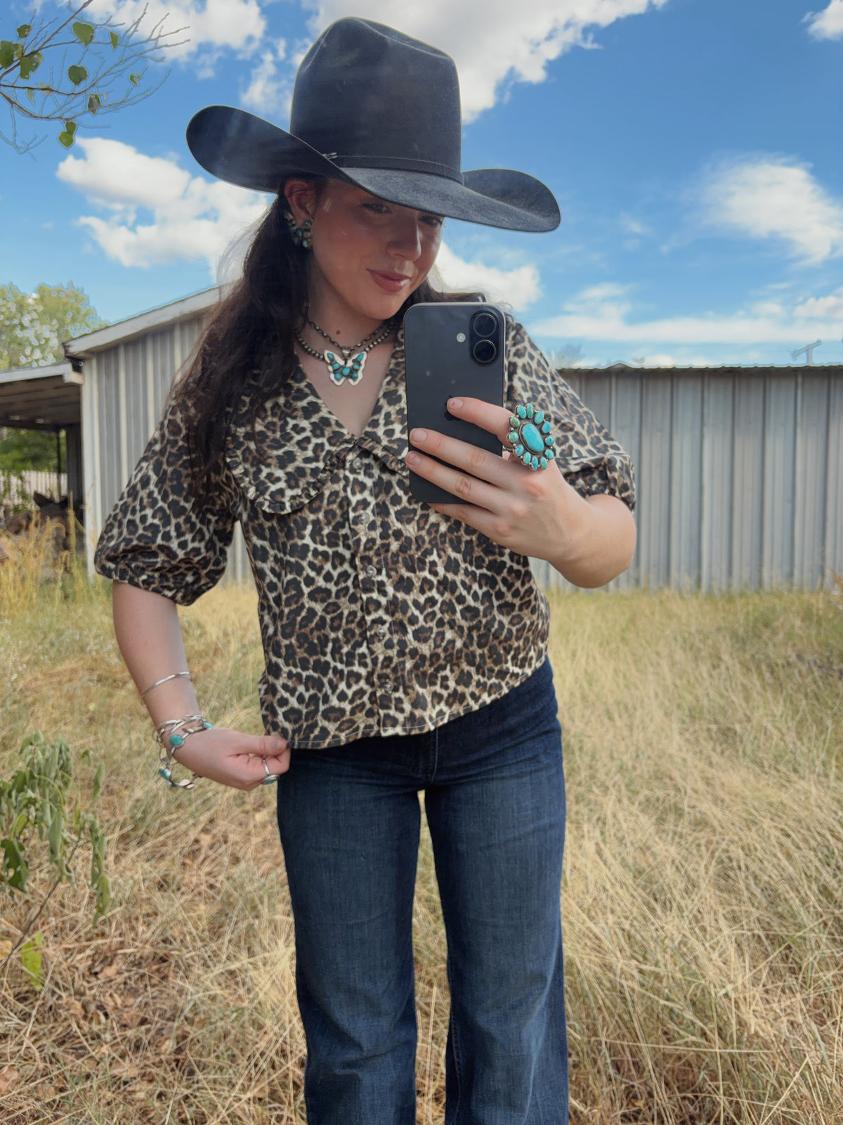 LEOPARD COLLARED Blouse